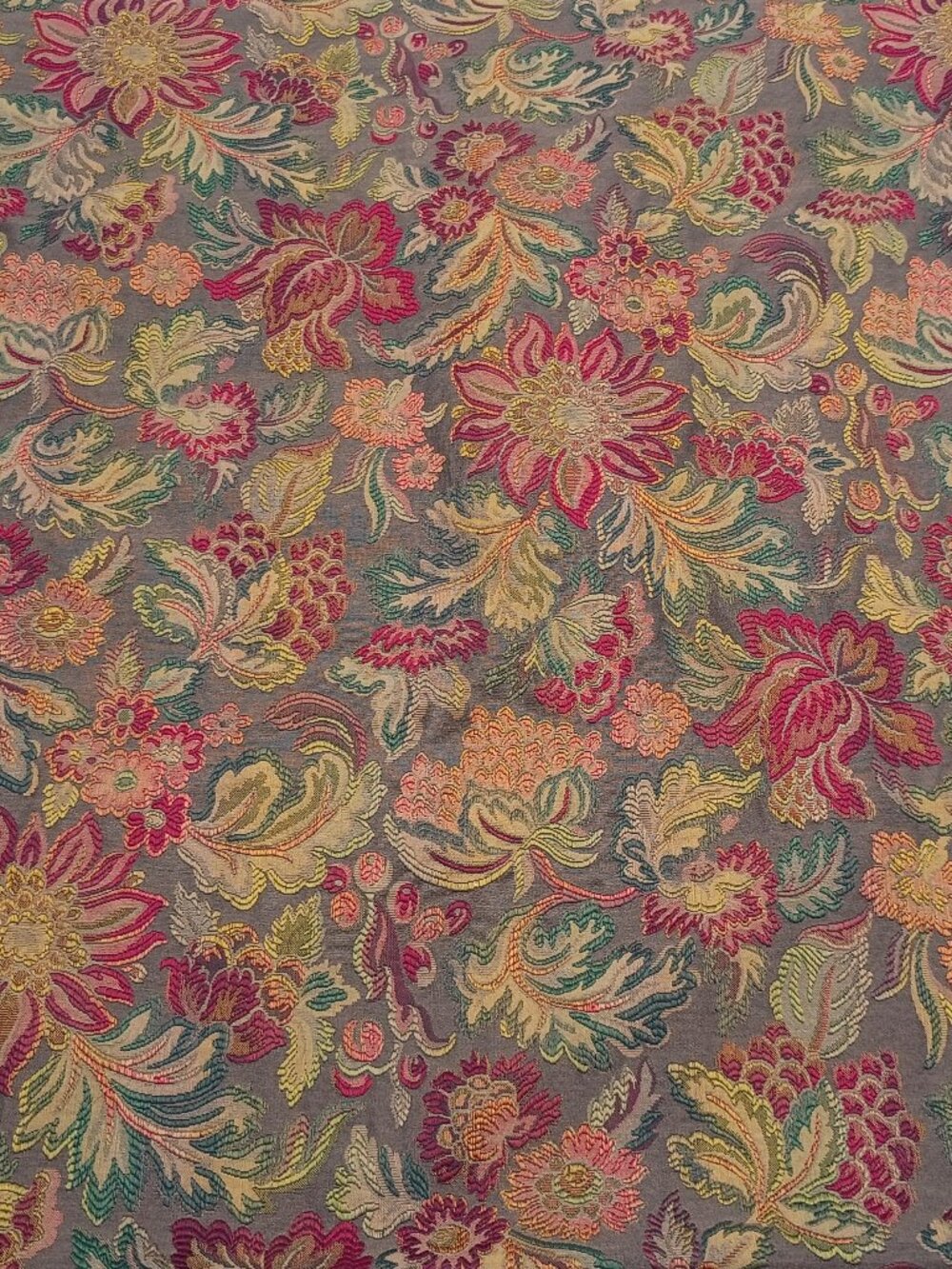 5 Yards Heavy Tapestry Upholstery Fabric Floral Jacquard Burgundy Reversible Vtg